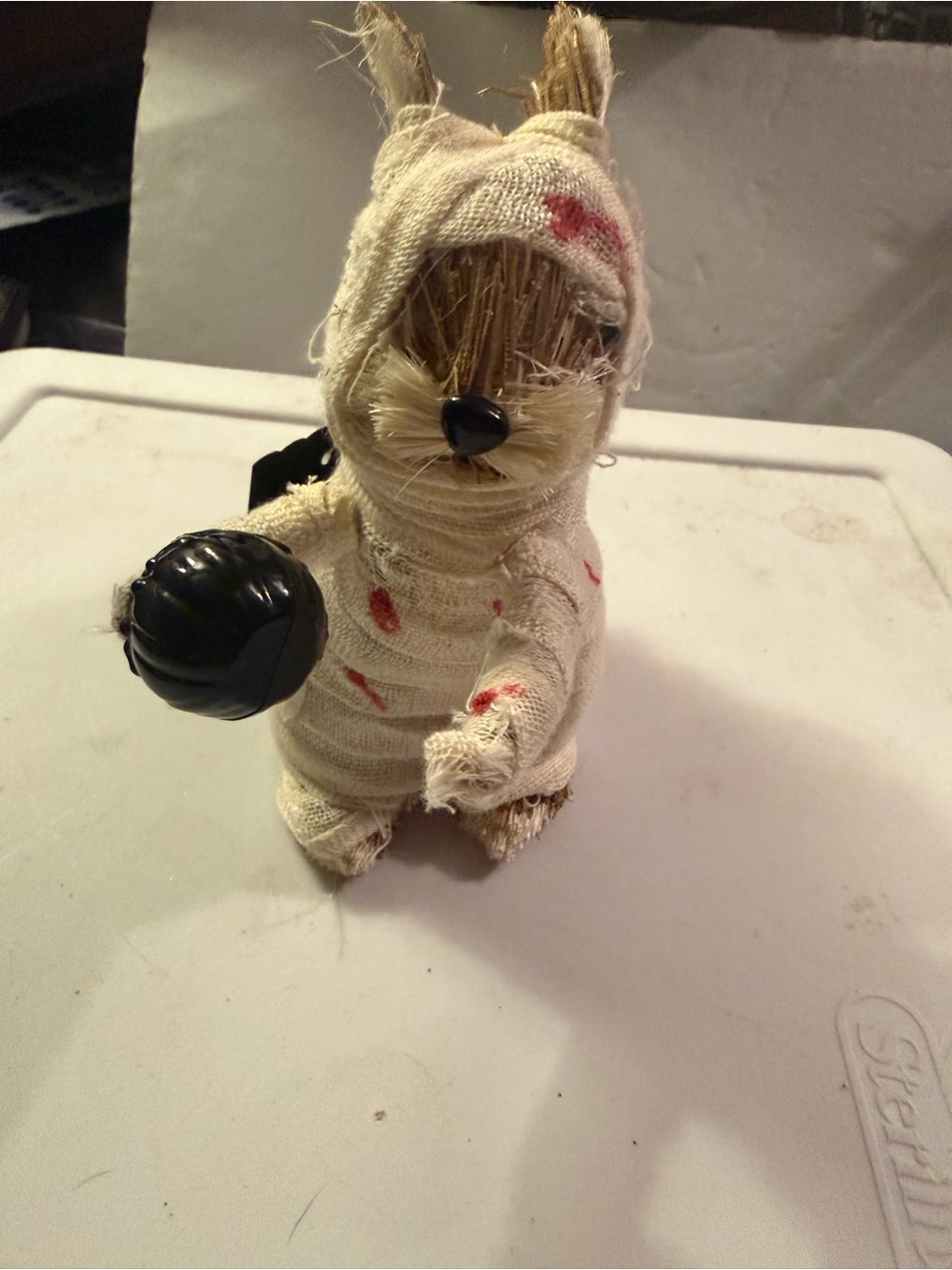 Cream Plush squirrel Mummy with Black Ball Accent